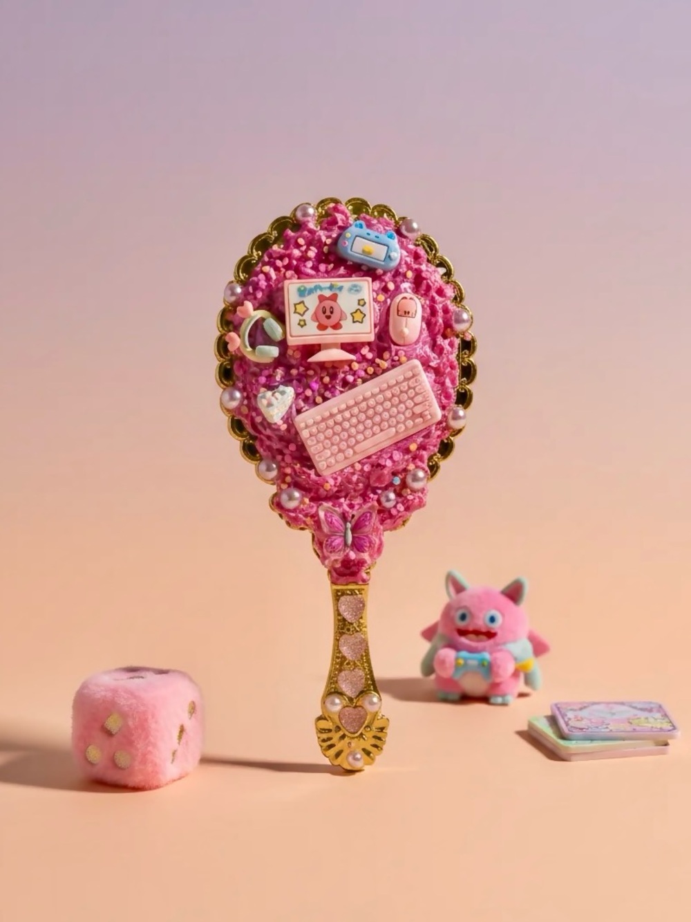 Pink Embellished Decorative Handheld Mirror Kawaii Nerd